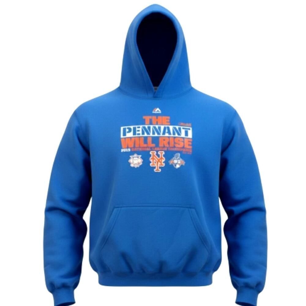 Majestic NY Mets 2015 National Champs "Pennant Will Rise: Blue Hoodie - Size: XL